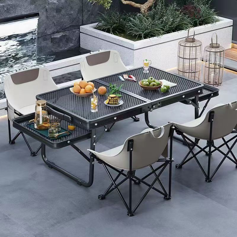 Outdoor Grid Folding Table, Portable BBQ Picnic Table, Aluminum Alloy, for Camping and Picnic