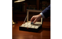 Leather Watch Storage Box Debris-Resistant Watch Collector Case Men's Jewelry Organizer Metal Clasp Removable Pillows