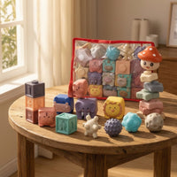 Tactile Soft Building Block Set Textured Baby Blocks with Mesh Bag Easy to Grasp Stacking Blocks Long-Lasting for Playroom