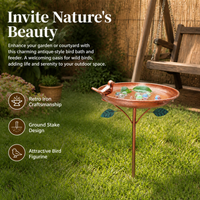 Timeless Bronze Feathered Friend Bath, 24cm×86cm Weather-Resistant Iron with Ground Post for Lawn Decor, Patio Decor