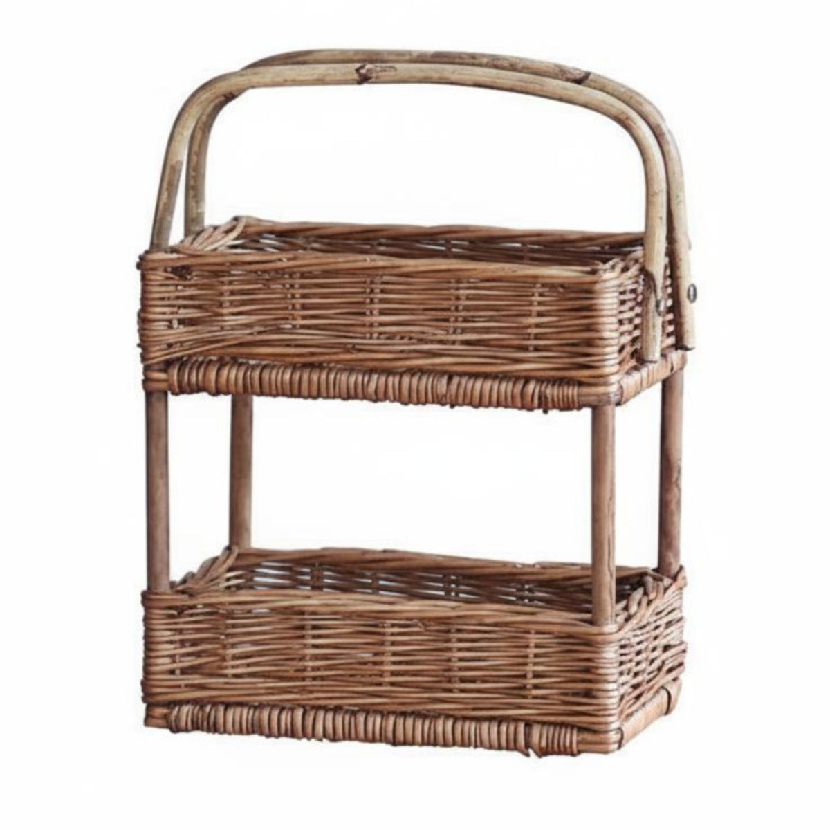 Textile Storage Basket Handwoven 2 Tier Storage Basket Rustic Style Tiered Rack