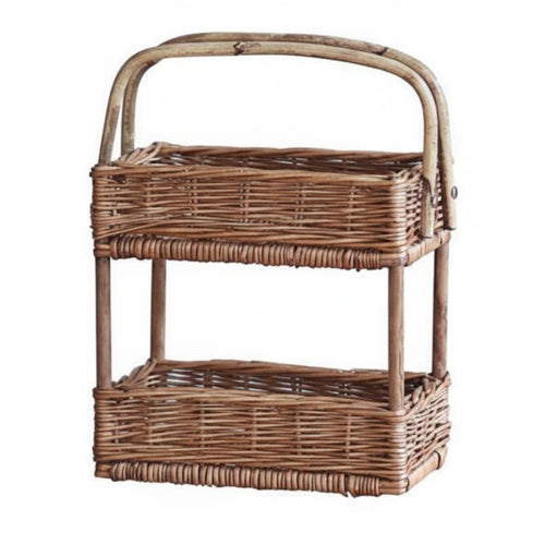 Textile Storage Basket Handwoven 2 Tier Storage Basket Rustic Style Tiered Rack