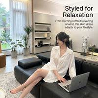 Nightdresses for Women in Ice Silk Material for Summer Sleeping, Long Nightdress with Button Front Design, Ladies Shirt Dress Style