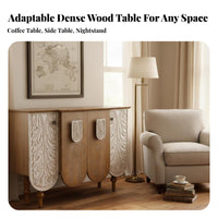 Carved Round Pedestal Table Intricate Carvings Round Pedestal Table Vintage look Distressed Finish for Homeowners, Living Room