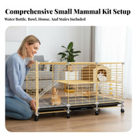 Easy-Clean Tray Indoor Rabbit Enclosure Accessible Able Roof 2-Tier Bunny Hutch Movable Wheels 2-Story Rabbit Hutch DIY Assembly for Families with Pets, Home, Living Room