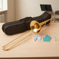 Bb Tenor Slide Trombone Beginner B Flat Trombone Entry-Level Brass Instrument for Beginners, Students, Student Orchestra, Rehearsal Home Rehearsal