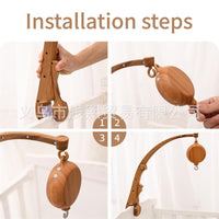 Newborn Crib Mobile Bracket with Music Box, Wood Grain Finish, Adjustable Height, Foldable