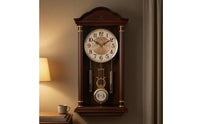 Chinese-Style Vintage Pendulum Clock Arched Crown Wood Wall Clock Stepped Base Home Decor Gold-Toned Detailing