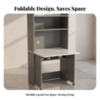 Folding Desk with Shelves Foldable Design Computer Table Multi-Function No Assembly Required for Students, Dorm Room, Bedroom