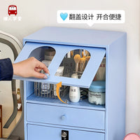 懒人学堂铁艺化妆品收纳盒铁皮柜带锁梳妆台桌面香水护肤品收纳柜