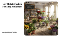 Multi-Layer Design Tiered Flower Container Stand Foldable 3-Tier Floral Arrangement Cart Ladder Structure Display Furniture Includes 12 Containers for Event Planners, Gardeners, Homeowners, Garden Center, Market Stall, Wedding Venue, Balcony