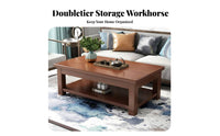 New Chinese Aesthetic Rectangular Coffee Table with Shelf Sturdy Construction Coffee Table with Storage Shelf Stable Design Living Room Furniture Hand Polished for Tea Lovers, Families, Homeowners, Apartment, Reception Area