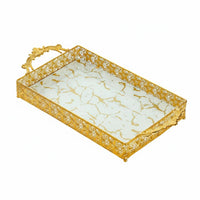 Gold Filigree Tray Hollow out Design Ornate Glass Tray Double Handle