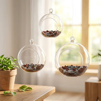 Plant Pots and Hanging Basket Set for Outdoor Plants, Pack of 2 Spherical Glass Flower Pots, Clear Air Plant Holder, Gift for Plant Lovers
