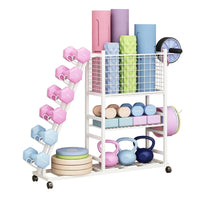 Workout Equipment Storage Rack Wheeled Rolling Gym Organizer Carbon Steel