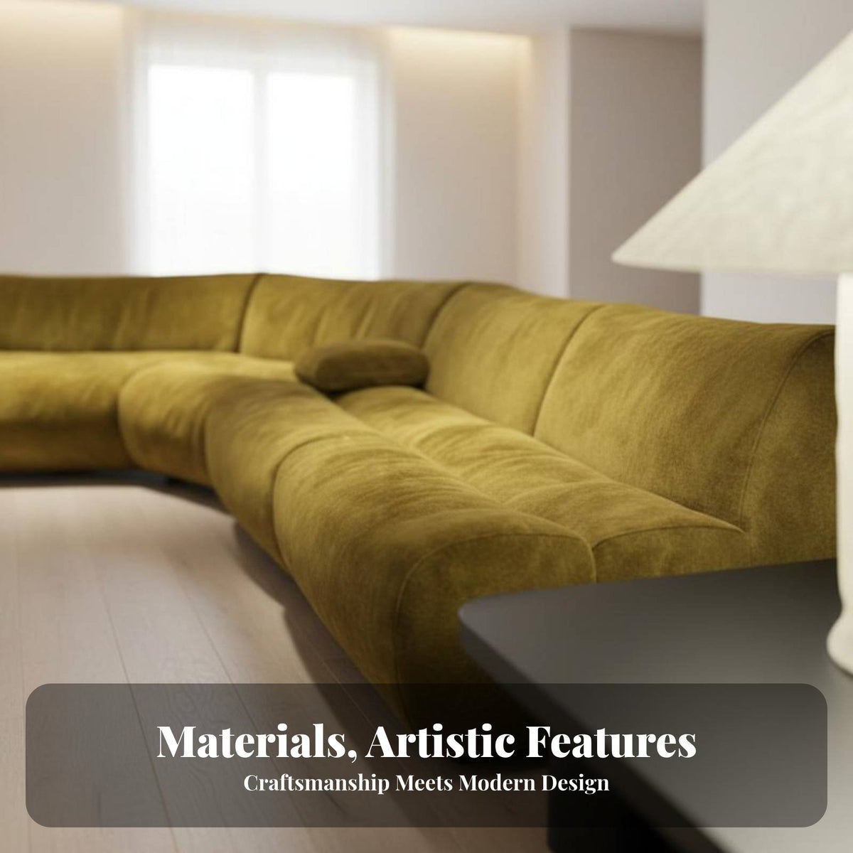 Curved Bamboo-Joint Sofa Minimalist aesthetic L-Shaped configurable Chaise Deep Seat Sectional Couch for Luxury Buyers, Families, Villa, Reception Area, Lobby