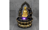 Stone-Like Tabletop Water Fountain Small Sitting Buddha Fountain Zen-Style Ornament Meditative for Desk, Living Room