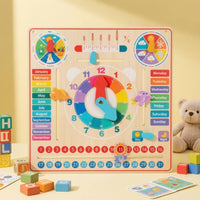 Multicolor Child-Centered Calendar Clock Board Movable Hands Wooden Calendar Clock Board Sliding Parts Educational for Preschoolers, Kids