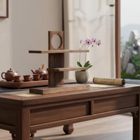 Multi-Tier Tea Set Display Rack Stable Structure Chinese Style Curio Shelf Easy Installation Asymmetrical Desktop Bookshelf for Living Room