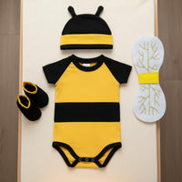 4 Pieces Initial Birthday Gift Newborn Bee Outfit with Wings Short Sleeve Bumblebee Baby Costume Photo Prop Infant Bee Romper Set for Newborns, Infants, Halloween