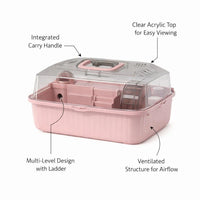 Hamster Cage with Wheel, Syrian Hamster Cage, Double Layer Spacious Tray, Portable Travel Case, Easy to Clean Rodent Cage
