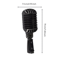 Chrome-Finish Vintage Mic with Stand Mount Compact Retro Mic Adjustable-Angle Mic Handheld for Performers