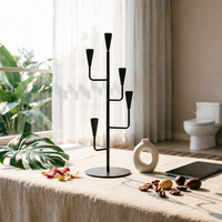 Branch Candlestick Holder Metal Five-Arm Candelabra Candle Holder with Five Cups for Mantel