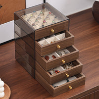 Square Five-Layer Jewelry Storage Box with Walnut Wood Grain Drawers