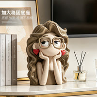 Glasses Girl Decorative Figurine for Desk, Nightstand, Office