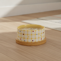 Ceramic Pet Bowl with Wooden Stand for Cats and Small Dogs, Anti-Tip Food and Water Dish