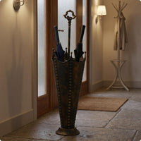Vintage Umbrella Stand Embossed Sides Rain Gear Stand Distressed Finish Storage Furniture
