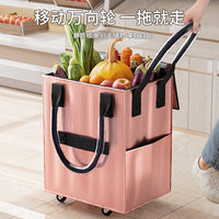 Thickened Wheeled Shopping Bag with Folding Luggage Cart, Dual-Purpose Large Capacity Storage Bag
