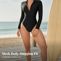 Long Sleeve Zip up Swimsuit Close-Fitting Cut Long Sleeve Wave-Riding Ing Figure Suit Front Fastener Sun Protection Shirt Sun