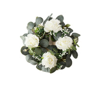 Artificial White Rose and Eucalyptus Wreath for Home Door Wall Decor