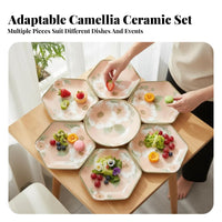 Floral Camellia Series Ceramic Tableware Set, Artistic Plates & Bowl, Home Dining, Retro Design