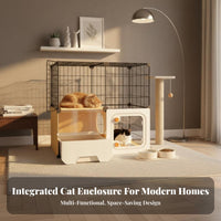 Multi-Level Cat Condo with Litter Box Enclosure Ventilated for Indoors, Bedroom
