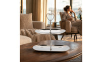 Serving Stand with Heart Handle Stainless Steel Two-Tier Serving Stand Metal Tiered Tray for Hosts, Afternoon Tea, Cafes