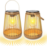 Solar-Powered Rattan Lantern for Garden, Waterproof, Hanging or Tabletop, Vintage Style