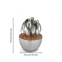 24 Pieces Cutlery Organizer with Wooden Top Modern Tabletop Utensil Organizer