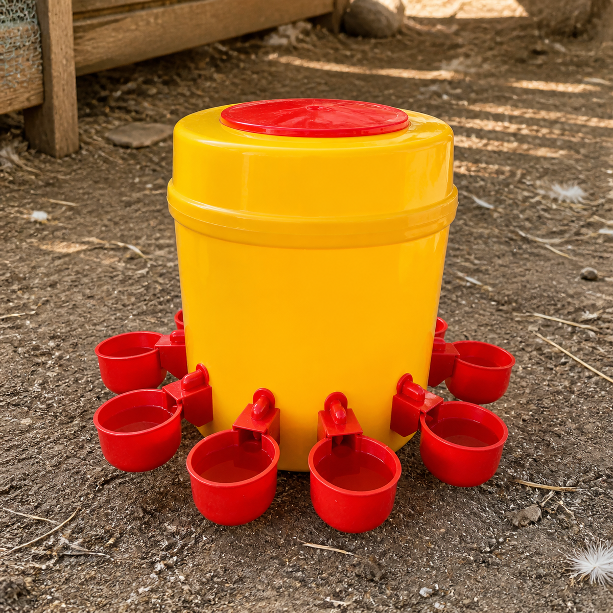 Automatic Chicken Water Dispenser, Poultry Waterer for Duck Goose Quail, Floor Standing Chook Drinker, Yellow Red Synthetic Material