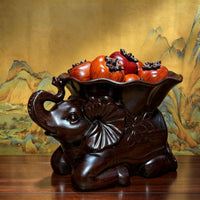 Solid Wood Elephant Statue with Tray | Carved, Elephant Figurine with Tray, for Tabletop