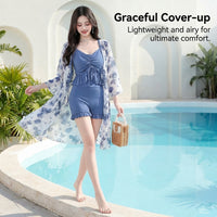 Swimsuits for Women with Padded Bra and No Underwire for Water Park, Modest 3 Piece Set for Older Ladies, Acetate Fiber