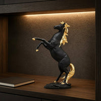 Rearing Horse Figurine Golden-Hued Accents Horse Resin Figurine Textured Base