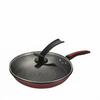 Frying Pan with Lid for Home Cooking, Non-Stick Pancake and Omelette Pan, Induction Hob Frying Pan for Gas Hobs, Red Pan with Integrated Handle