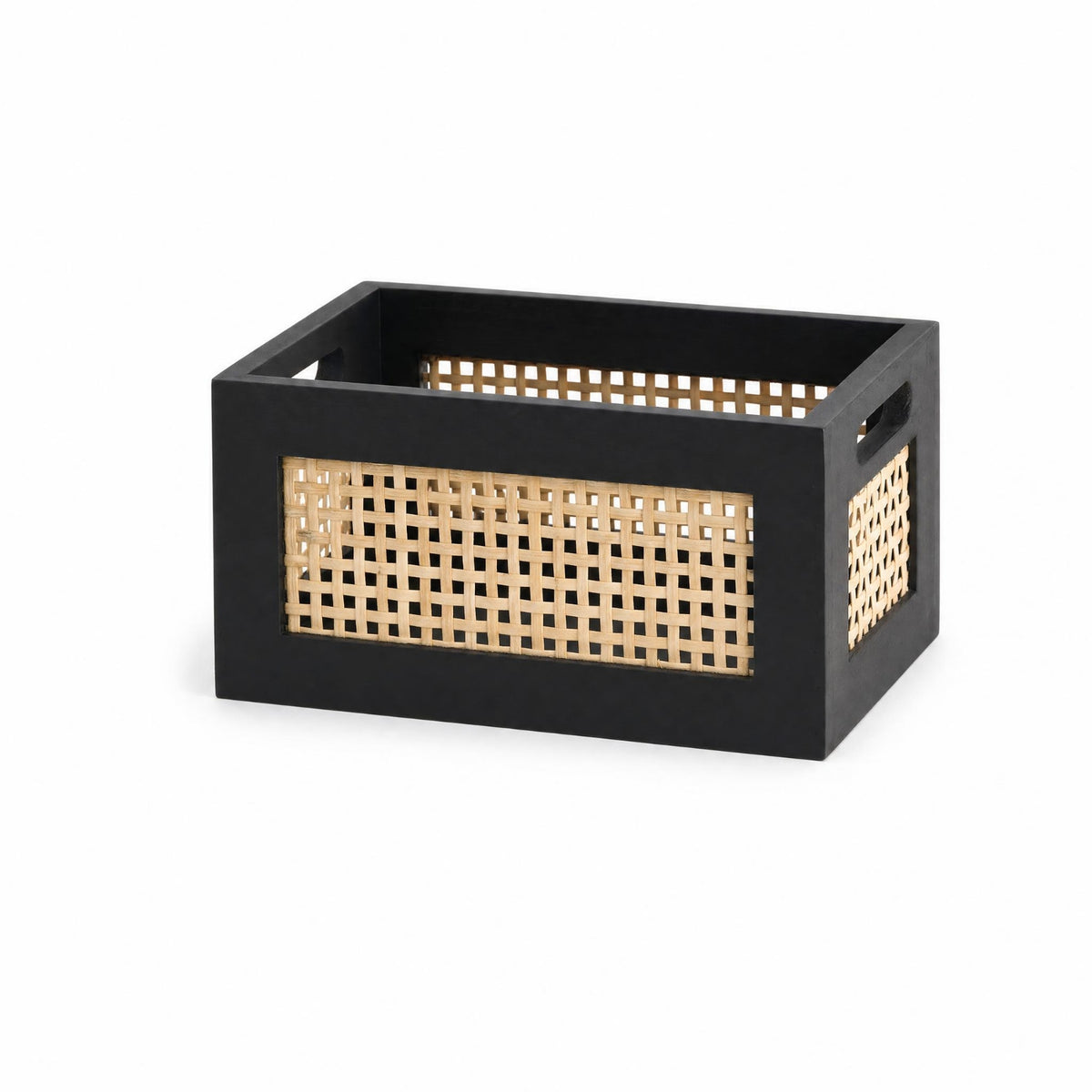 Basket with Wooden Frame Vintage Design Desk Organizer Basket Woven Container Bin for Cabinet