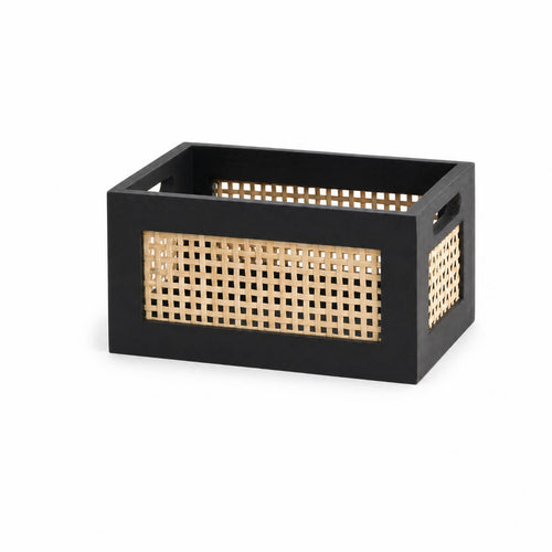 Basket with Wooden Frame Vintage Design Desk Organizer Basket Woven Container Bin for Cabinet