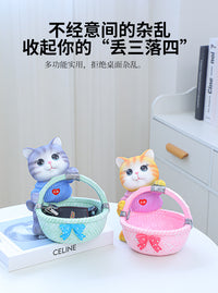 可爱猫招财猫托盘摆件玄关钥匙收纳家居客厅桌面办公室创意装饰品