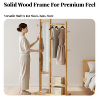 Standing Coat Rack with Mirror Wooden Clothes Stand Storage Organizer Garment Rack Combination with Shelves and Hooks Space-saving Function Suitable for Renters Adults Entryway Bedroom Apartment