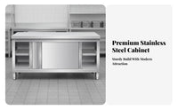 Rust Resistant Kitchen Prep Table with Storage Easy to Clean Metal Prep Table with Sliding Doors High Load Capacity Commercial Kitchen Cabinet Multi-Purpose for Restaurant Owners, Home Cooks, Cafeteria, Workshop, Warehouse, Garage