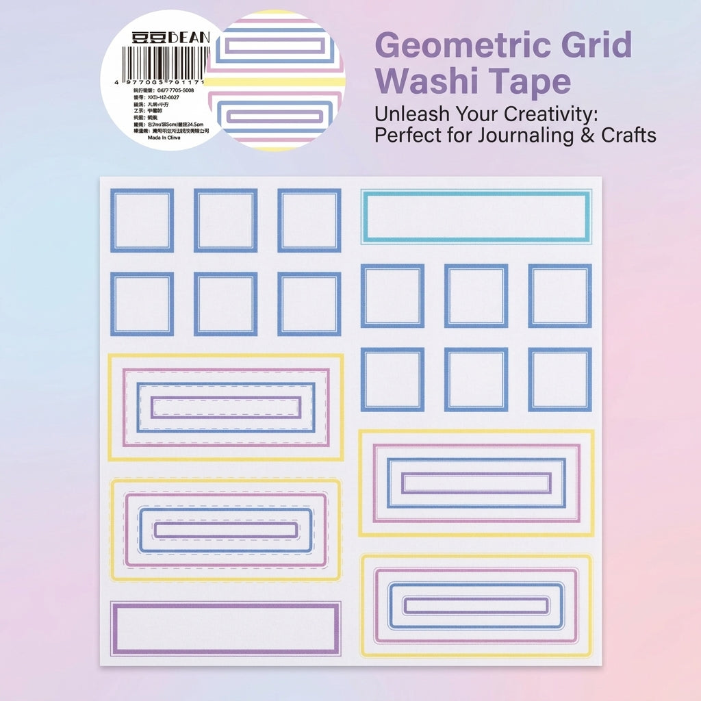 Skinny Washi Tape Geometric Pattern, Grid Border for Journaling Planners, Narrow Width Planner Supplies for Stationery Lovers